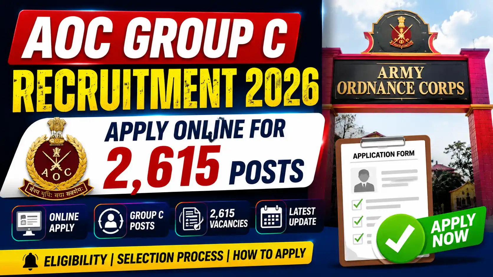 AOC Group C Recruitment 2026 Apply Online for 2,615 Posts