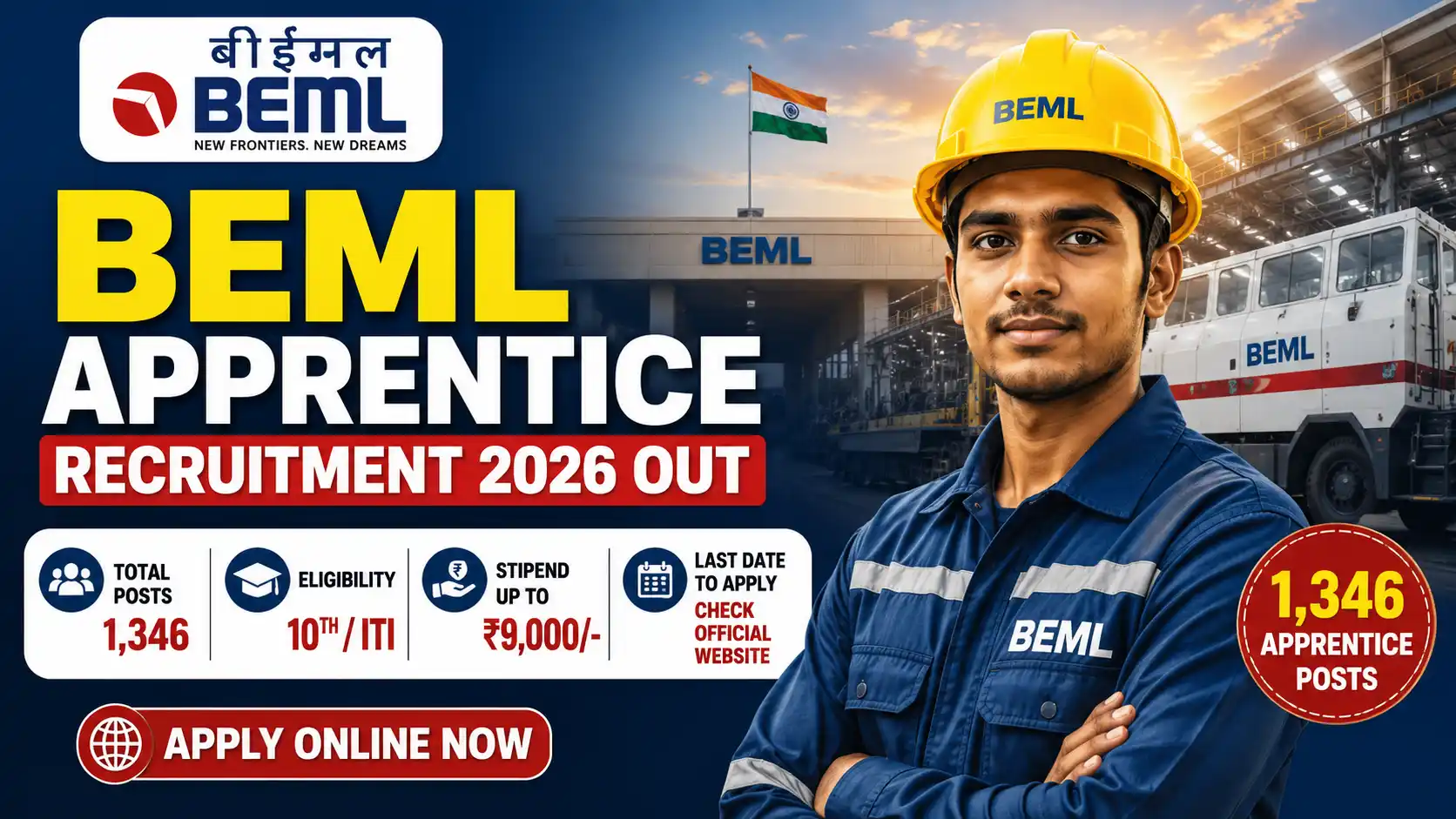 BEML Apprentice Recruitment 2026 Out Apply Online for 1,346 Posts, Check Eligibility, Stipend and Last Date