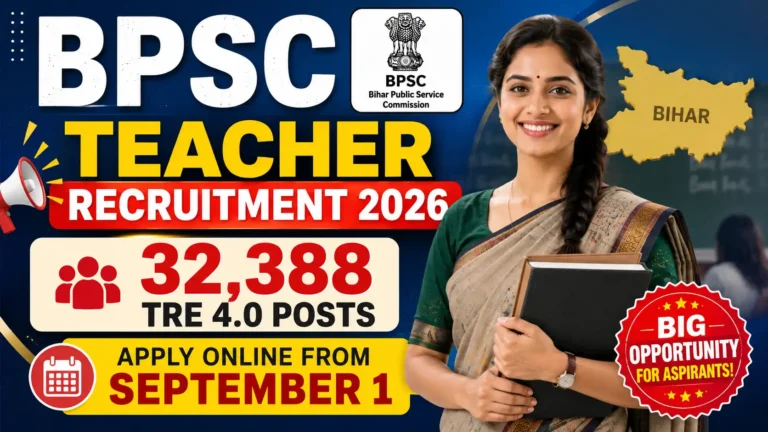BPSC Teacher Recruitment 2026: 32,388 TRE 4.0 Posts, Apply Online from September 1