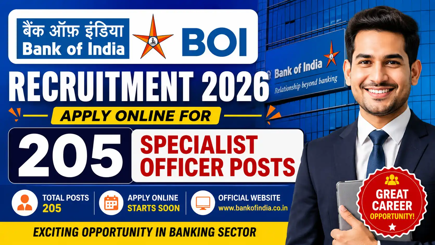 Bank of India Recruitment 2026 Apply Online for 205 Specialist Officer Posts