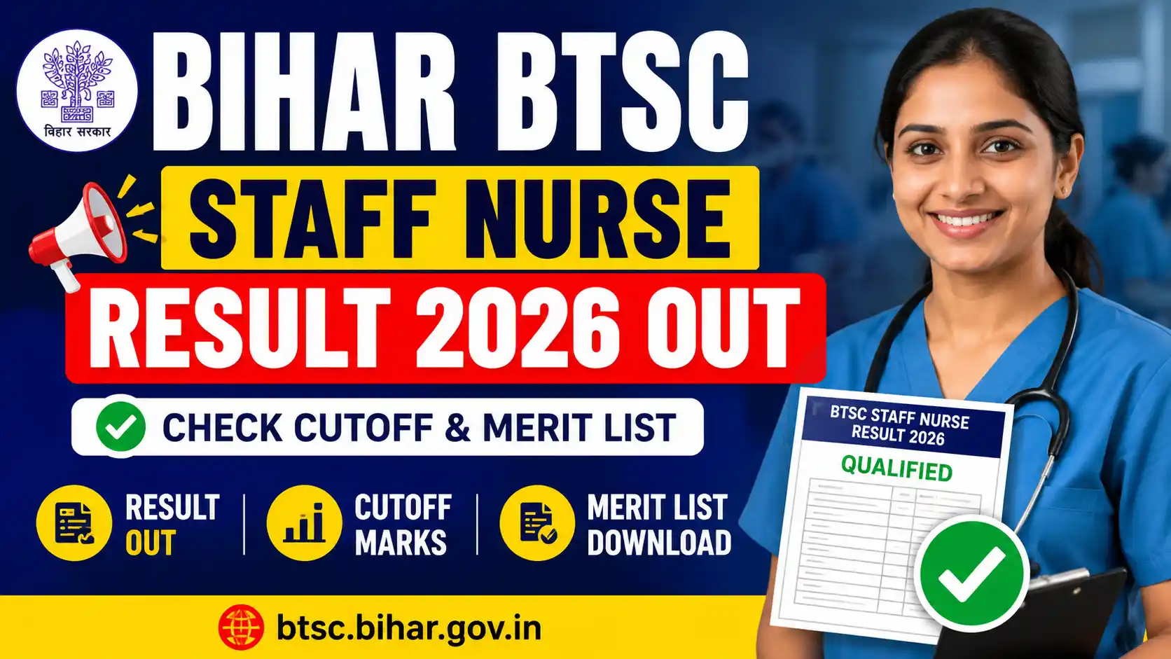 Bihar BTSC Staff Nurse Result 2026 Out, Check Cutoff