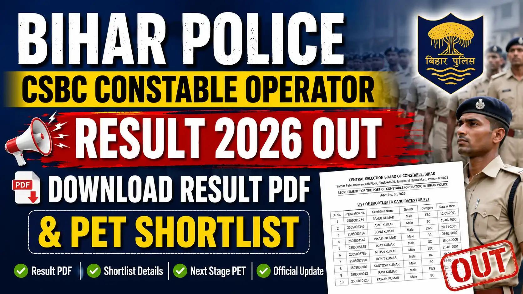 Bihar Police CSBC Constable Operator Result 2026