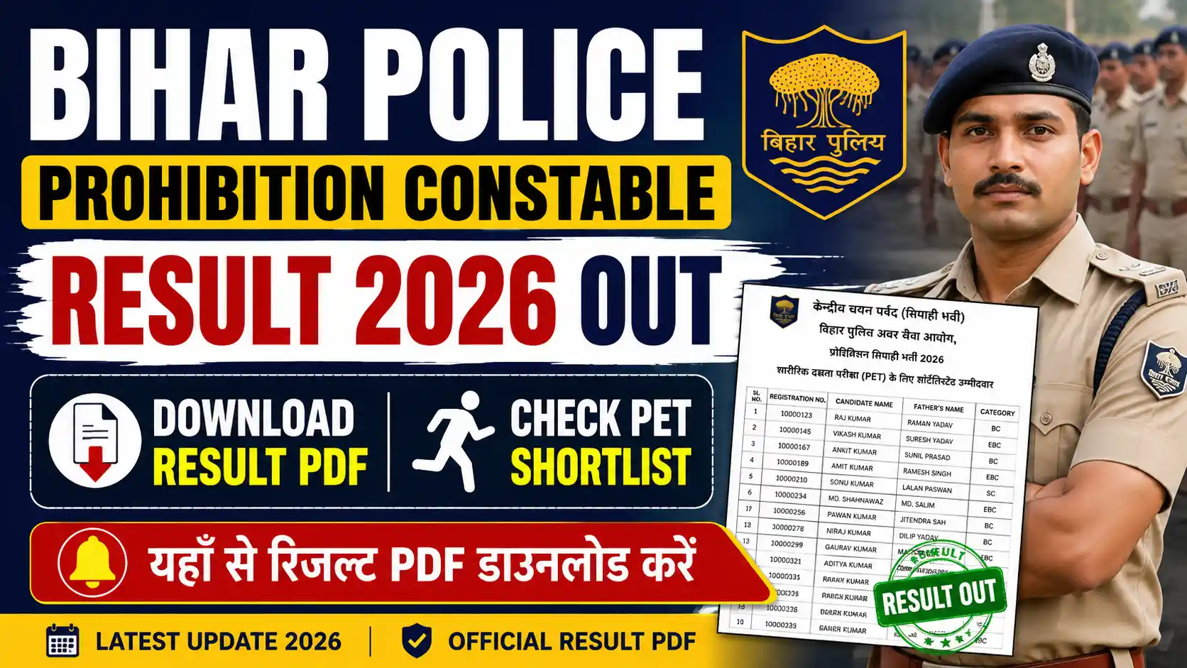 Bihar Police Prohibition Constable Result 2026 Out, Download Result PDF & Check PET Shortlist