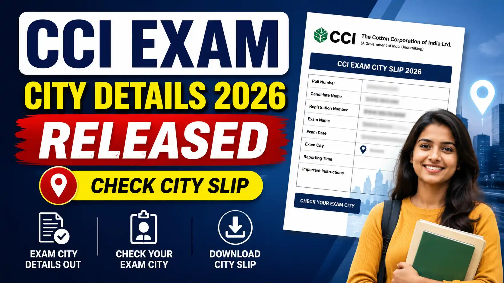 CCI Exam City Details 2026 Released, Check City Slip