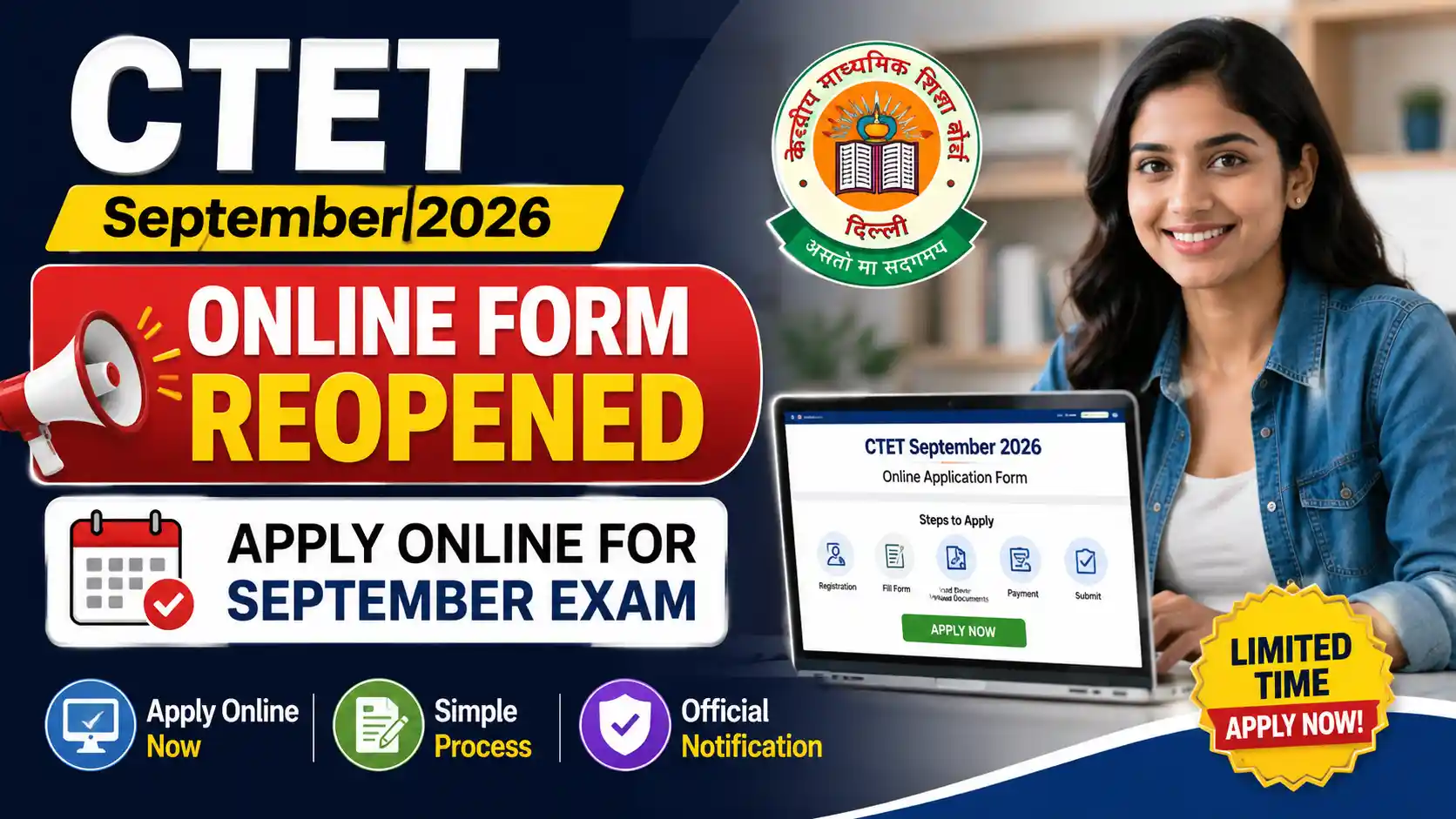 CTET September Online Form 2026 Reopened Apply Online for September Exam
