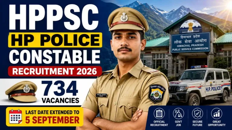 HPPSC HP Police Constable Recruitment 2026 – 734 Vacancies, Last Date Extended to 5 September