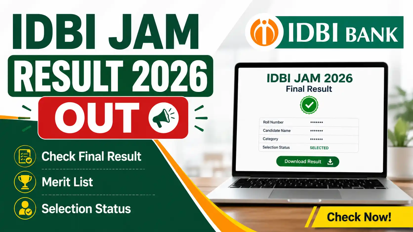 IDBI JAM Result 2026 Out Check Final Result, Merit List and Selection Status