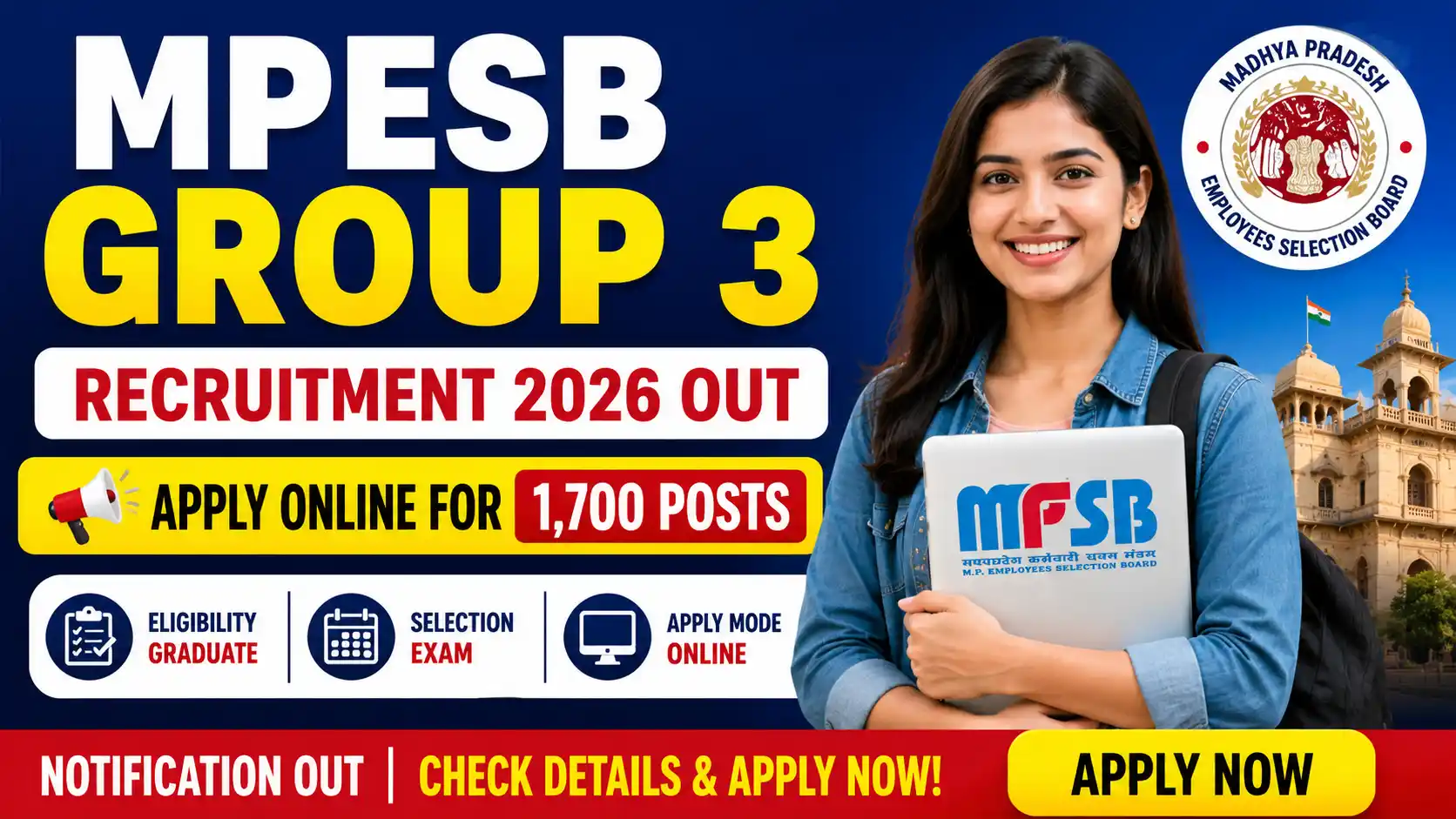 MPESB Group 3 Recruitment 2026 Out - Apply Online for 1,700 Posts