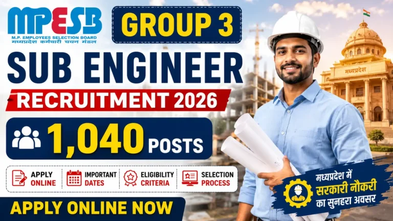 MPESB Group 3 Sub Engineer Recruitment 2026: 1,040 Posts, Apply Online