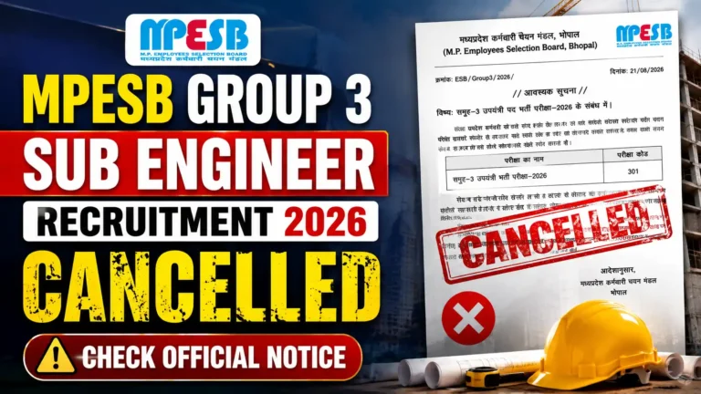 MPESB Group 3 Sub Engineer Recruitment 2026 Cancelled, Check Official Notice