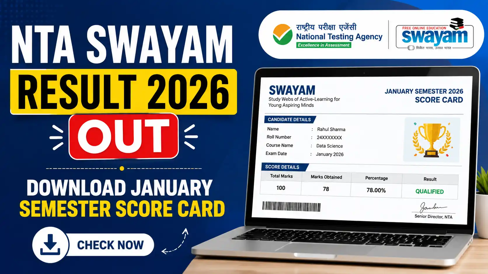 NTA SWAYAM Result 2026 Out, Download January Semester Score Card