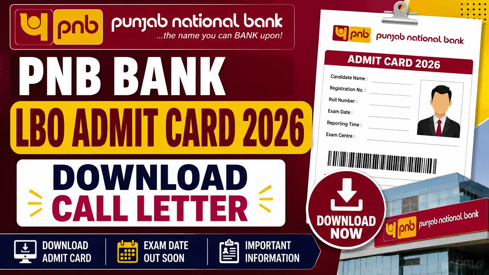 PNB Bank LBO Admit Card 2026 Download Call Letter