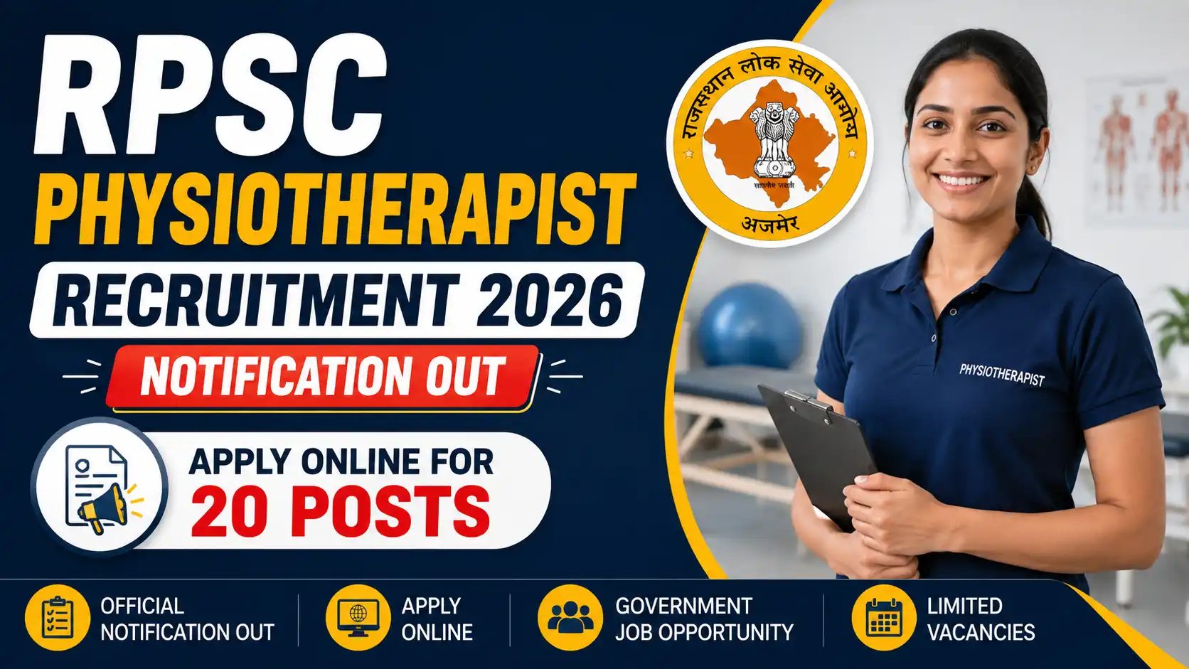 RPSC Physiotherapist Recruitment 2026 Notification Out, Apply Online for 20 Posts