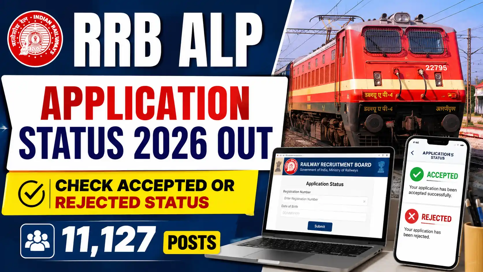 RRB ALP Application Status 2026 Out, Check Accepted or Rejected Status for 11,127 Posts
