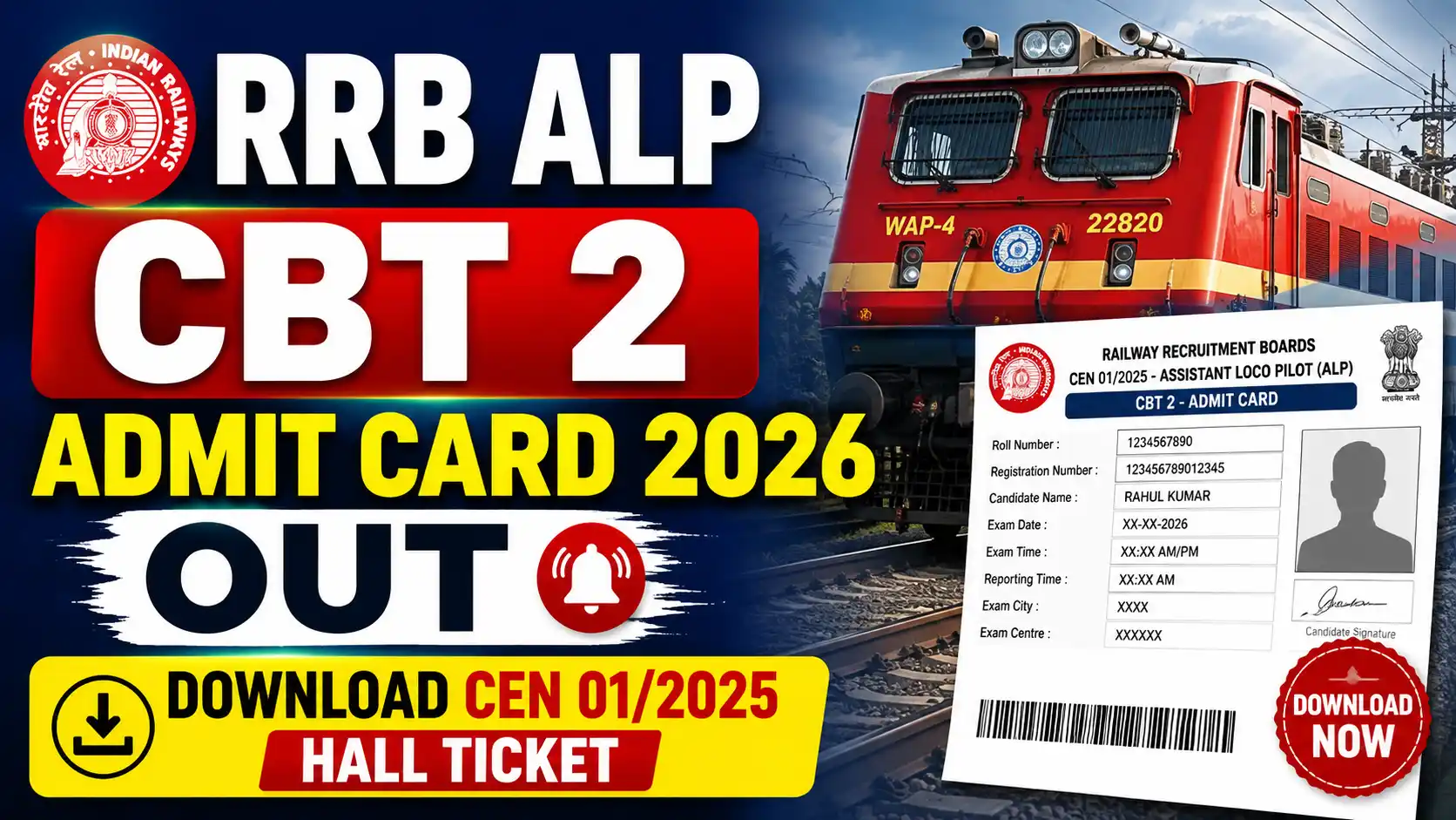 RRB ALP CBT 2 Admit Card 2026 Out, Download CEN 012025 Hall Ticket