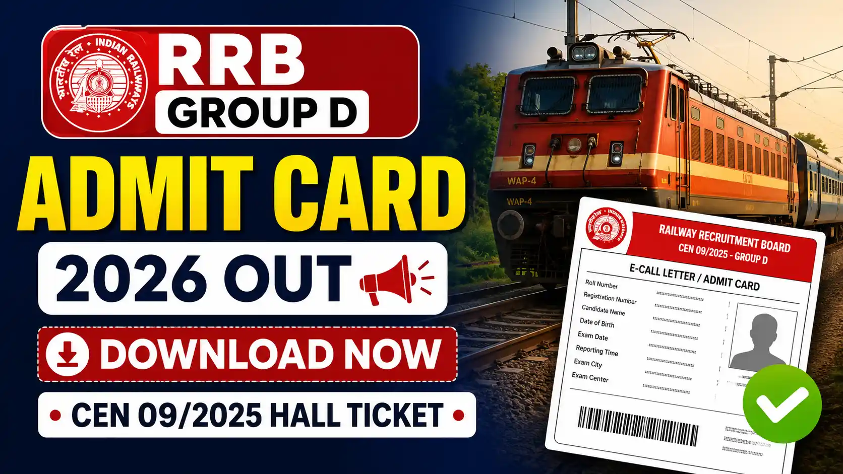 RRB Group D Admit Card 2026 Out – Download CEN 092025 Hall Ticket