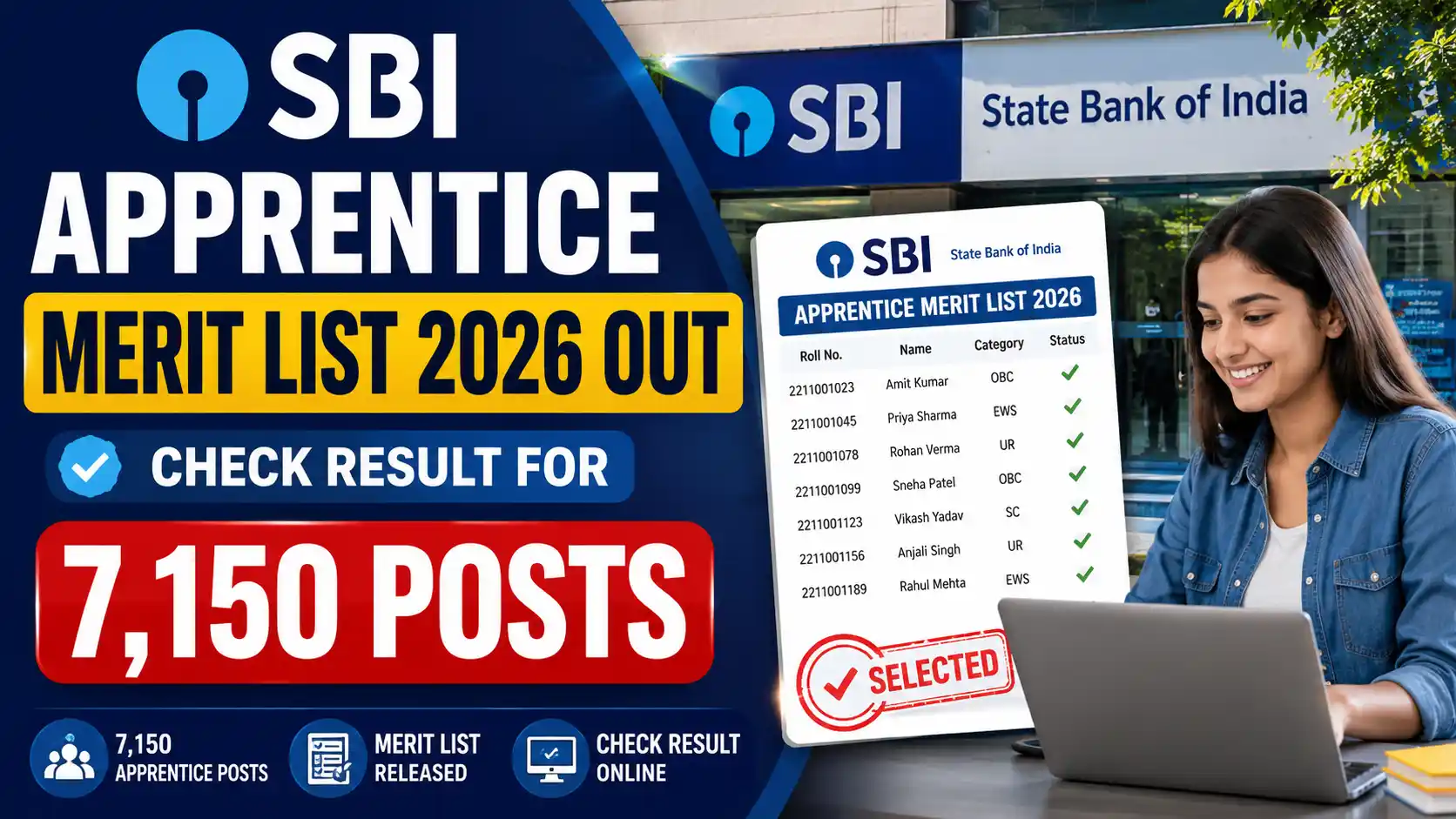 SBI Apprentice Merit List 2026 Out – Check Result for 7,150 Posts