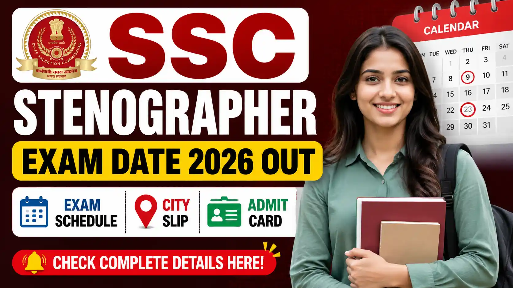 SSC Stenographer Exam Date 2026 Out Check Exam Schedule, City Slip & Admit Card