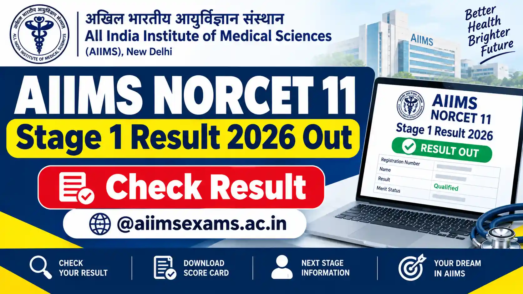 AIIMS NORCET 11 Stage 1 Result 2026 Out
