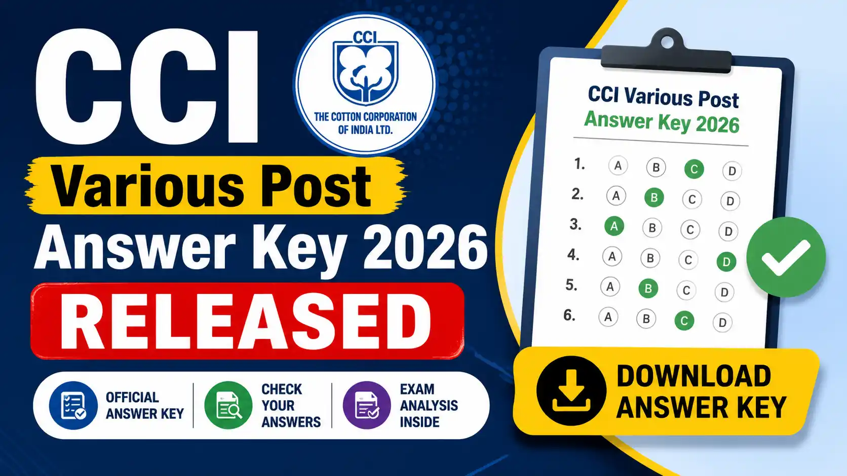 CCI Various Post Answer Key 2026 Released, Download Answer Key