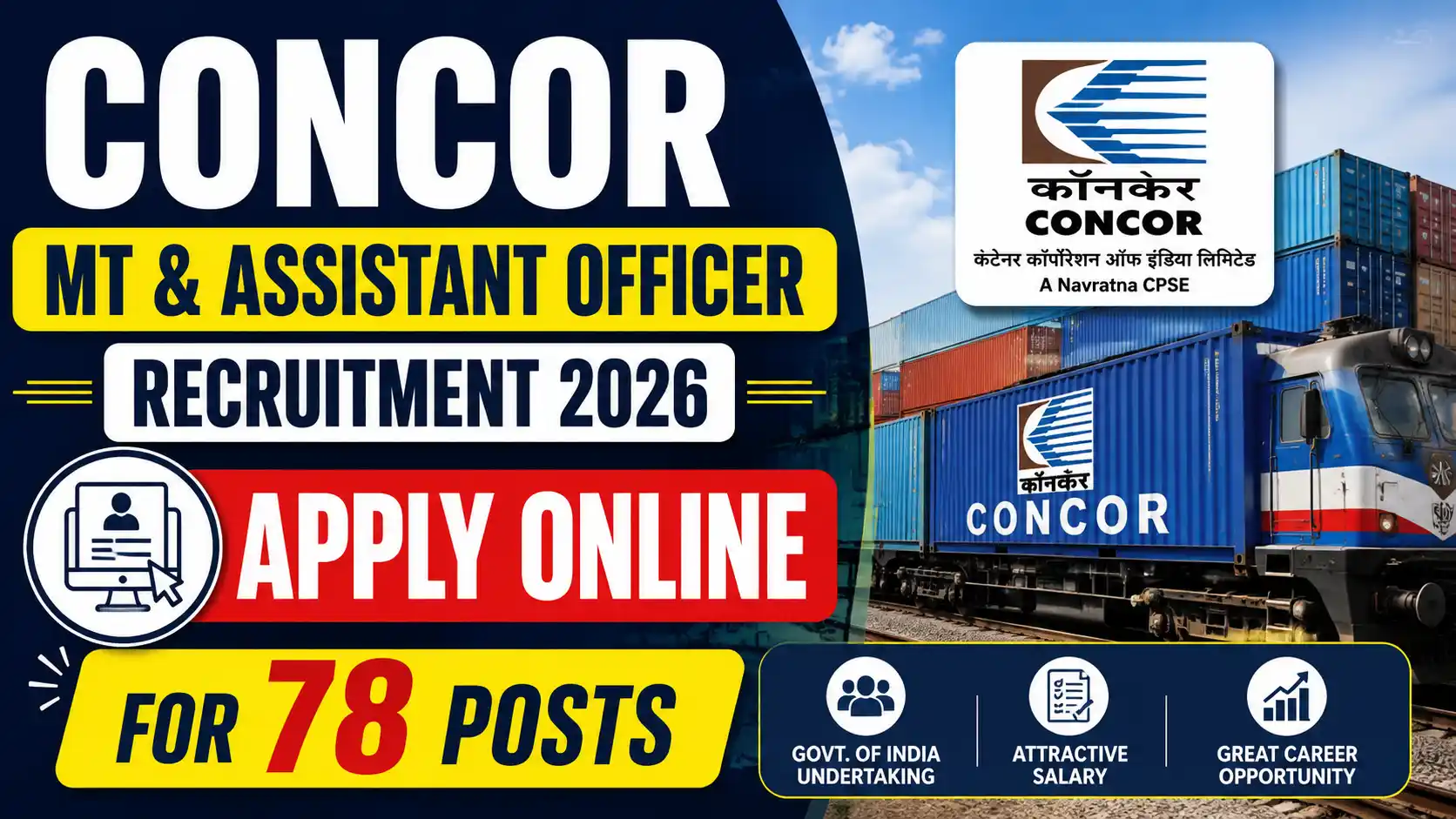 CONCOR MT & Assistant Officer Recruitment 2026