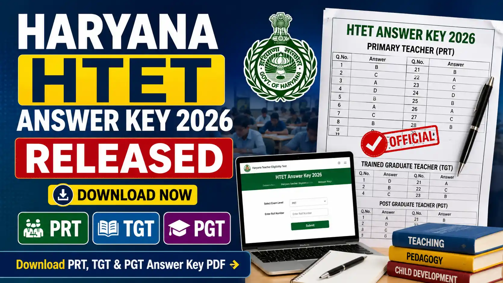Haryana HTET Answer Key 2026 Released Download PRT, TGT & PGT Answer Key PDF