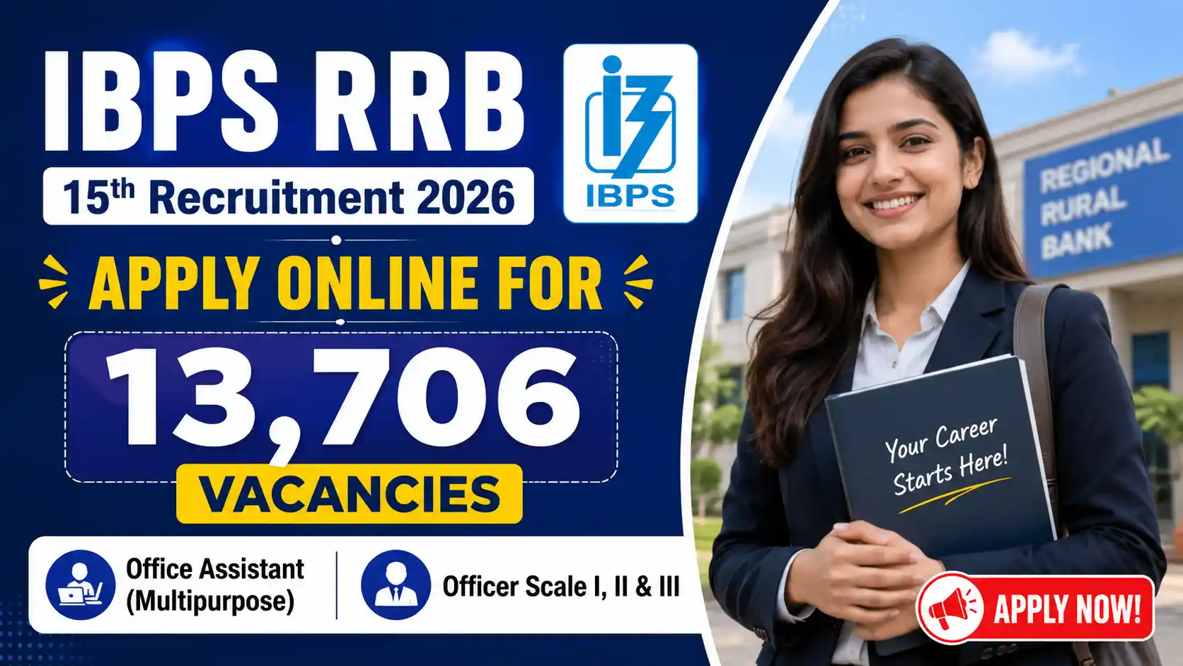 IBPS RRB 15th Recruitment 2026 Apply Online for 13,706 Office Assistant & Officer Posts