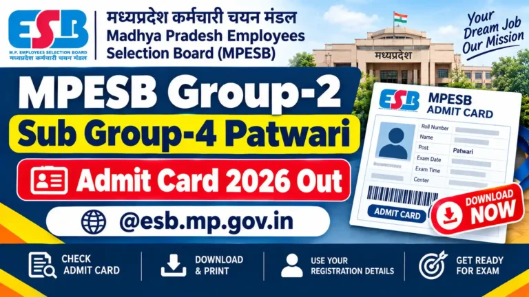 MPESB Group-2 Sub Group-4 Patwari Admit Card 2026 Out @esb.mp.gov.in