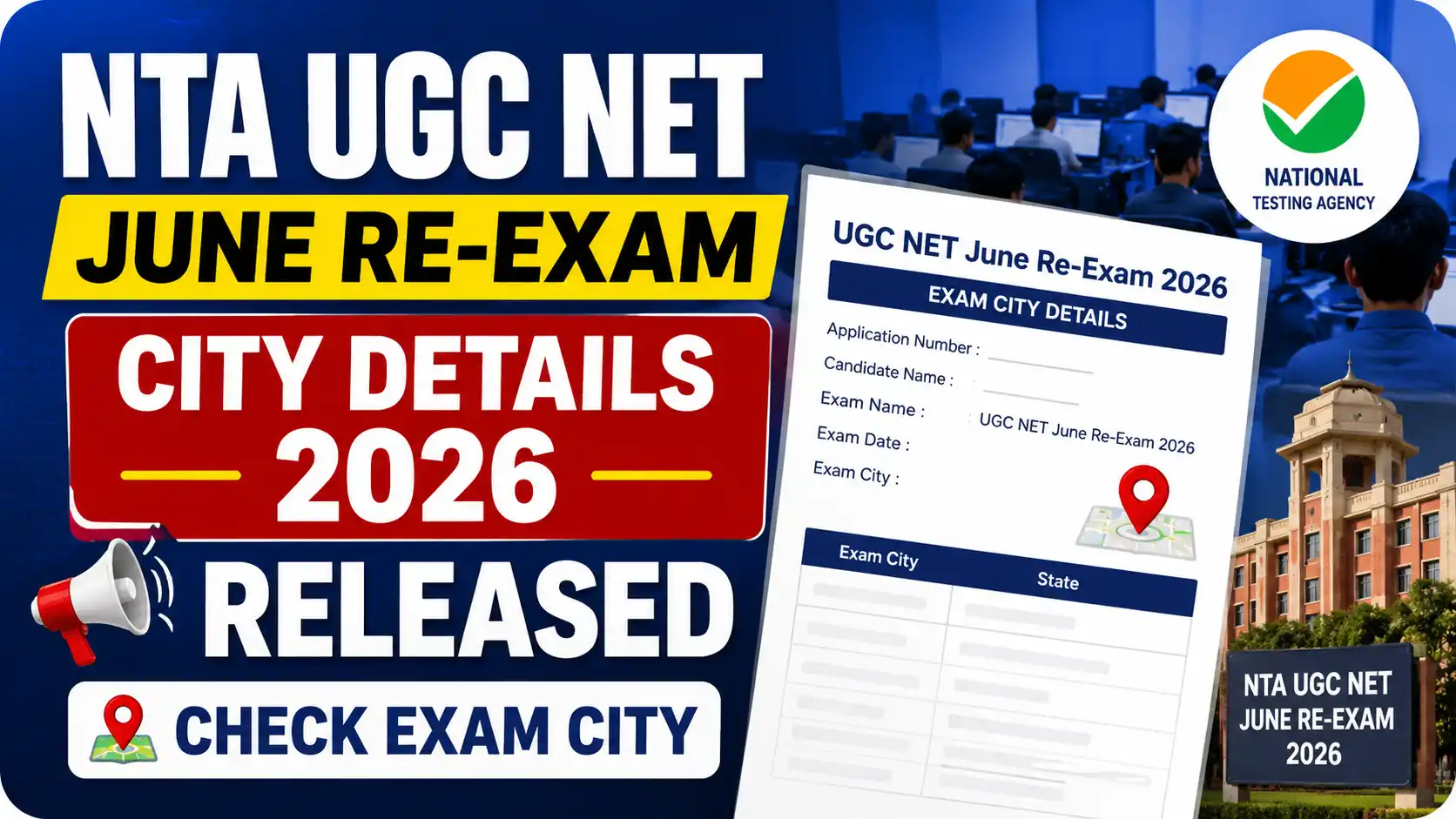 NTA UGC NET June Re-Exam City Details 2026 Released Check Exam City