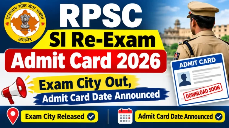 RPSC SI Re-Exam Admit Card 2026: Exam City Out, Admit Card Date Announced
