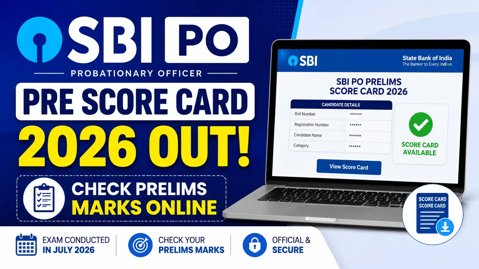 SBI PO Pre Score Card 2026 Out