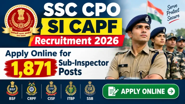 SSC CPO SI CAPF Recruitment 2026: Apply Online for 1,871 Sub-Inspector Posts