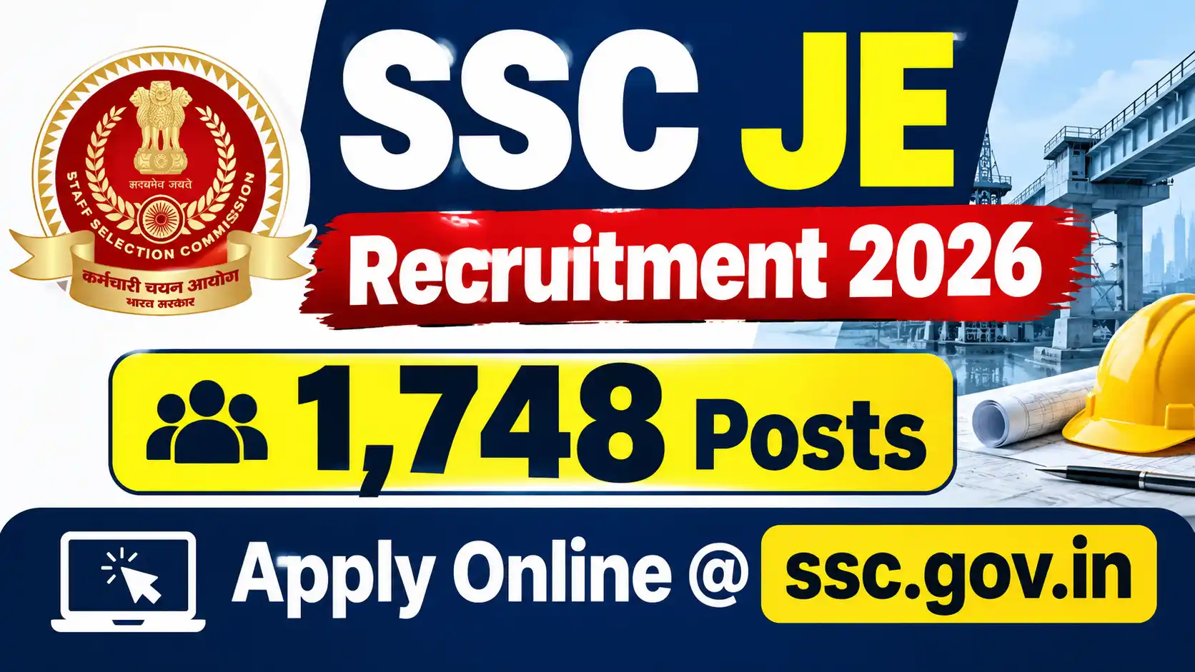 SSC JE Recruitment 2026 1,748 Posts, Apply Online @ssc.gov.in