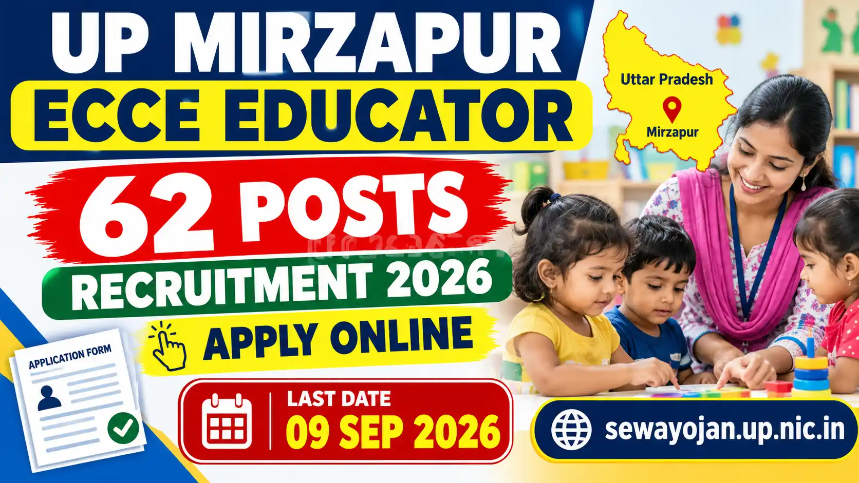 UP Mirzapur ECCE Educator Recruitment 2026 62 Posts Apply Online @sewayojan.up.nic.in